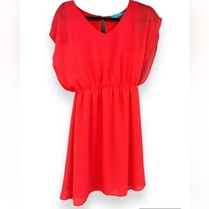 Buttons Flutter Sleeve Red Dress